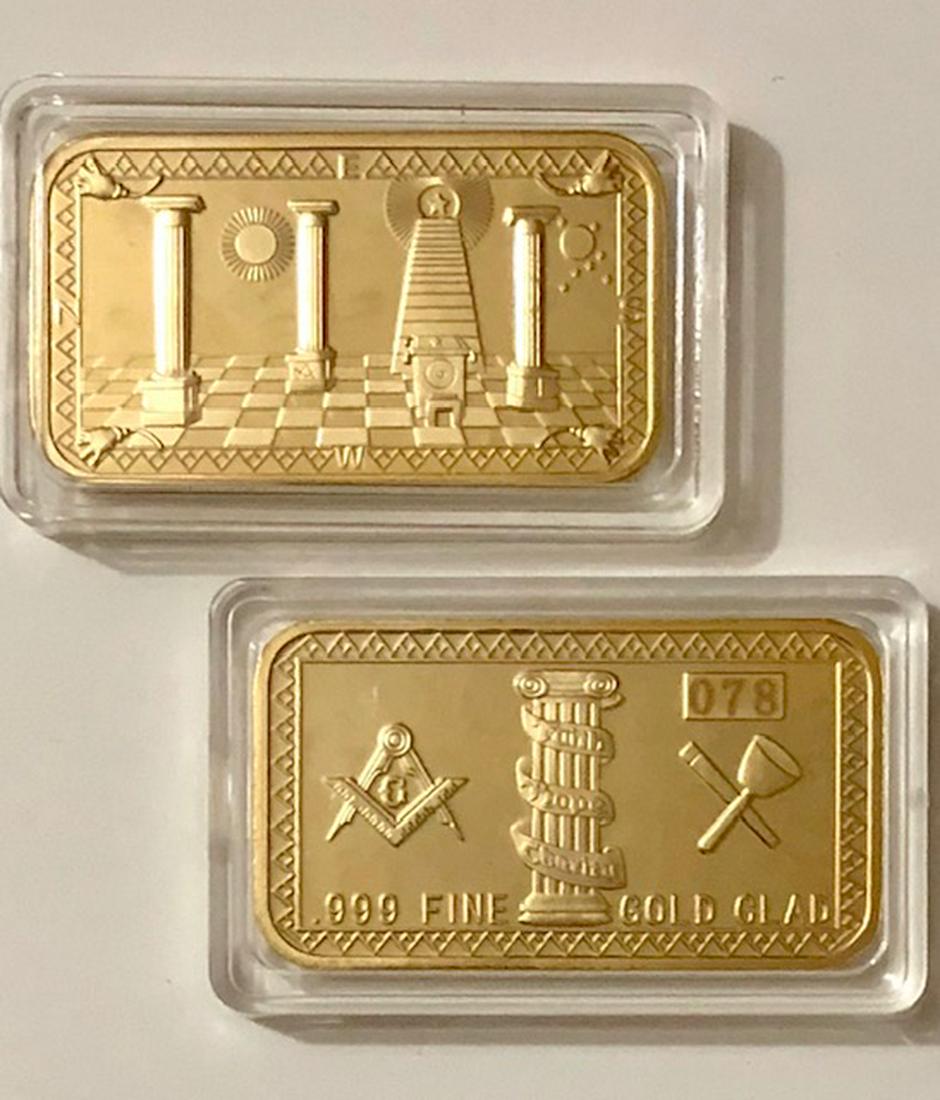 1oz Masonic-Freemason Seeing Eye .999 Gold Clad Bar: Encapsulated / NOT GOLD / Gold Clad/Plated / Sold as a Collectible Novelty