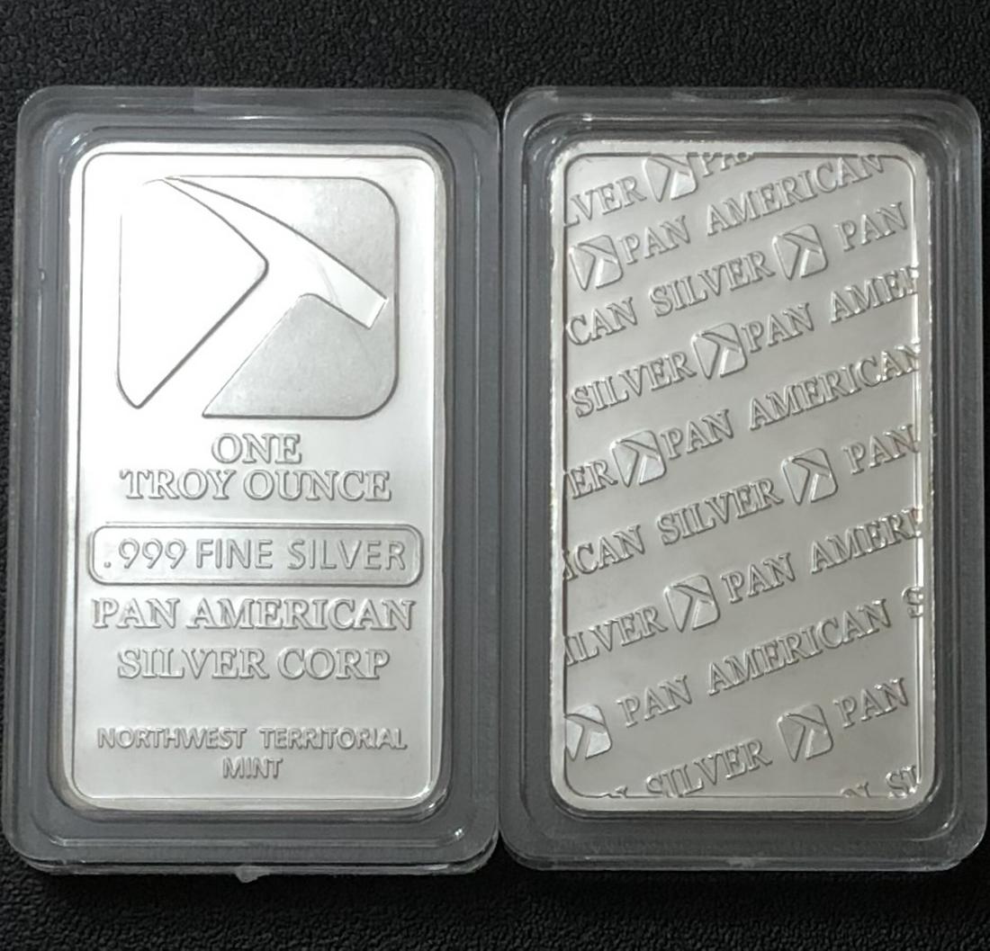 1 Troy Oz. PAN AMERICAN SILVER .999 Fine Silver Bar: Encapsulated