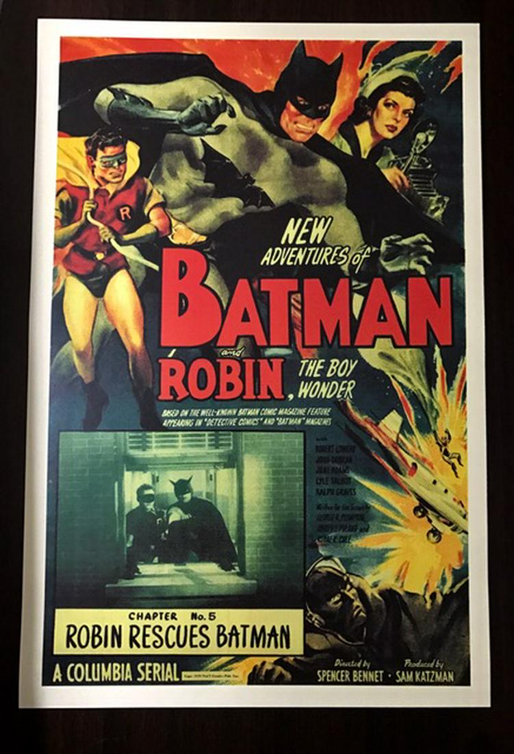 1949 New Adventures of BATMAN and ROBIN Movie Poster: 12 x 18 / Robin Rescues Batman Chapter 5 / This is Not a Period Original Poster / It is a Classic Reproduction and Sold as a Decorative Item