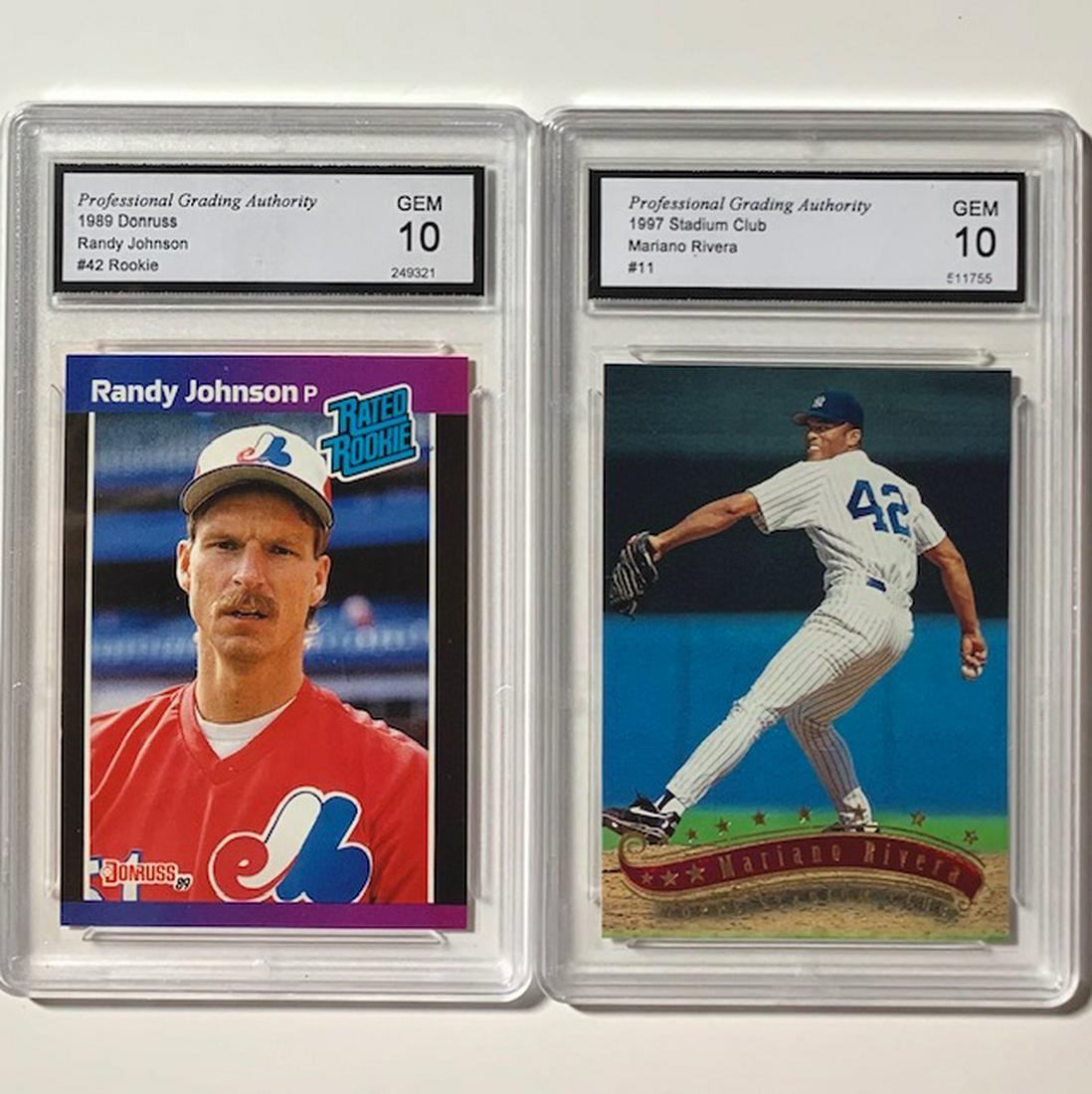 MARIANO RIVERA / RANDY JOHNSON Rookie Baseball Cards: LOT OF 2 â€“ Includes HOF Pitcher Randy Johnson Rookie Baseball Card and HOF Pitcher Mariano Rivera Stadium Club Debut Baseball Card â€“ Gem Mint 10