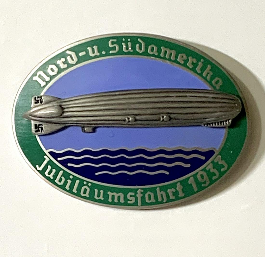 1933 German Zeppelin Jubilaumsfahrt Enamel Badge Pin: Very Cool Piece â€“ Multiple Photos Posted - These Items came from a Very High-End Estate But due to the High Cost of getting them checked out the Inherit Owner chose Not to and decided to Sell t