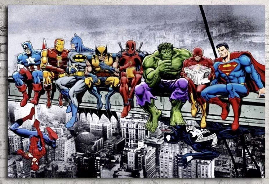 Marvel/DC Comics Crossover Concept Canvas Art Print: ON BREAK / Very Cool Piece / 12 x 18 / Not Framed / Shipped in a Mailing Tube