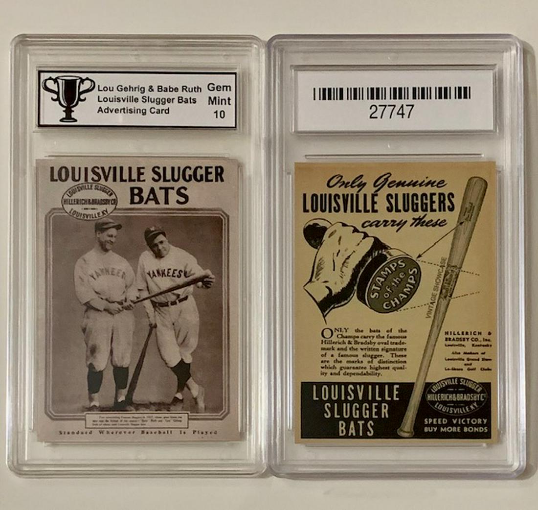 Babe Ruth & Lou Gehrig Louisville Slugger Bsebll Crd: Graded Gem Mint 10 - Advertising Baseball Card