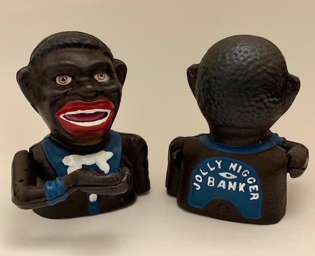 1896 Black Americana Cast Iron JOLLY NEGRO Coin Bank: This Mechanical Coin is Stamped on bottom J.E. Stevens 1896 and it Works / Even though is dated it is definitely Not a Period Original Bank / We are Not certain when these were made but it is Not Orig