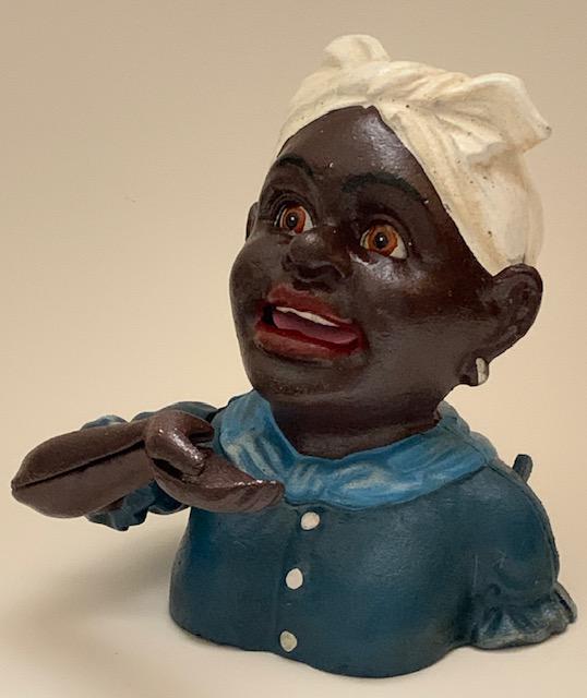 Black Americana Cast Iron Mammy Mechanical Coin Bank: This Mechanical Coin is Signed on bottom John Harper and it Works / This Bank is definitely Not a Period Original Piece / We are Not certain when these were made but it is Not Original / See all Photo