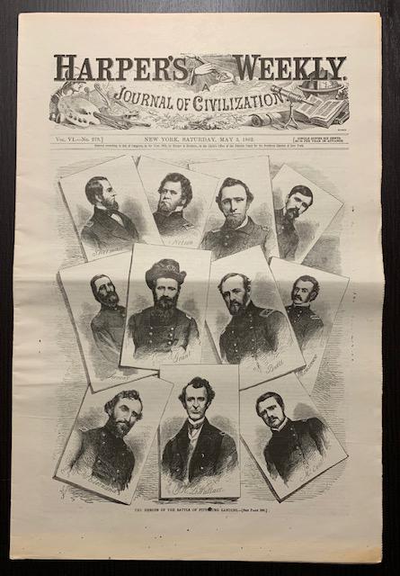 1862 Civil War Newspaper/Glance of War Generals: May 3 rd , 1862 Harpers Weekly Newspaper / Multiple Photos Posted / The Original of this Re-Issue is Extremely Hard to Find / It is a Historical and Sought-after Copy of the Original / Actual Print Da