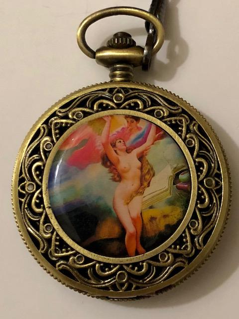 Signed OMEGA RisquÃ© Nude Lady Pocket Watch: Must See all Photos / Works Perfectly / Great Looking Watch / This Pocket Watch is Signed Omega â€“ Made in Switzerland but it is Not an Original Omega / It is a Good Looking Copy therefore Sold 