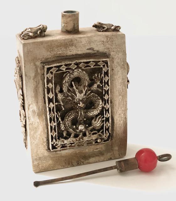 Antique Chinese Handmade Tibetan Silver Snuff Bottle (1 of 3)