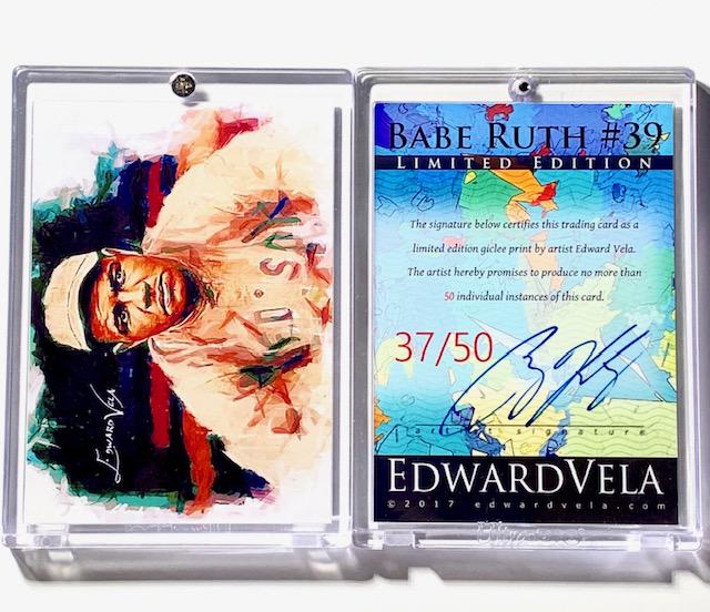BABE RUTH Artist Signed Giclee Art Baseball Card: Hand Signed by Artist / Numbered 37 of ONLY 50 Produced / Hard to Find