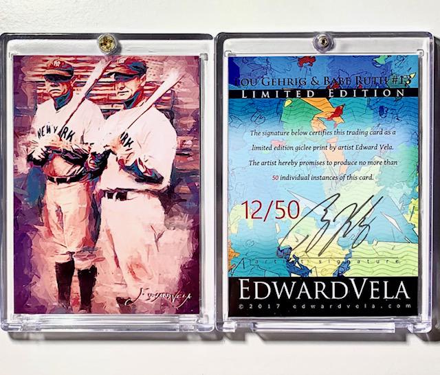 RUTH/GEHRIG Artist Signed Giclee Art Baseball Card: BABE RUTH and LOU GEHRIG / Hand Signed by Artist / Numbered 12 of ONLY 50 Produced / Hard to Find