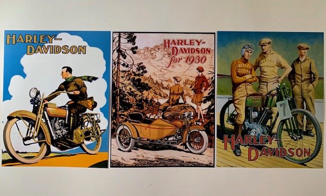 3 History of HARLEY-DAVIDSON Art Lithographs 8 x 10: Awesome Lot of 3 Depicting the History throughout the Years of the Harley-Davidson Motorcycle
