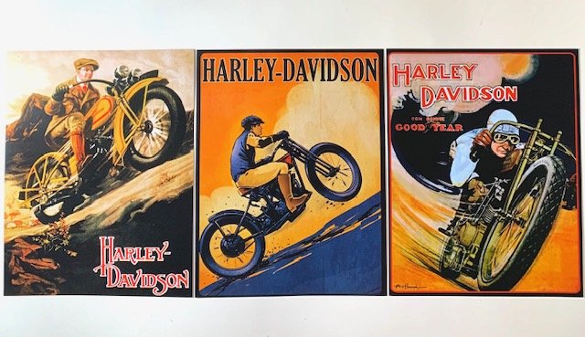 3 History of HARLEY-DAVIDSON Art Lithographs 8 x 10: Awesome Lot of 3 Depicting the History throughout the Years of the Harley-Davidson Motorcycle