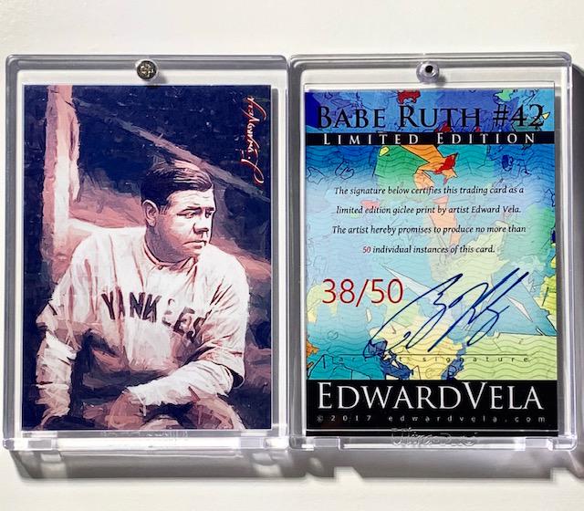 BABE RUTH Artist Signed Giclee Art Baseball Card: Hand Signed by Artist / Numbered 38 of ONLY 50 Produced / Hard to Find