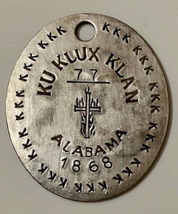 Dated 1868 KKK/Ku Klux Klan Clan Member ID Tag: Multiple Photos Posted