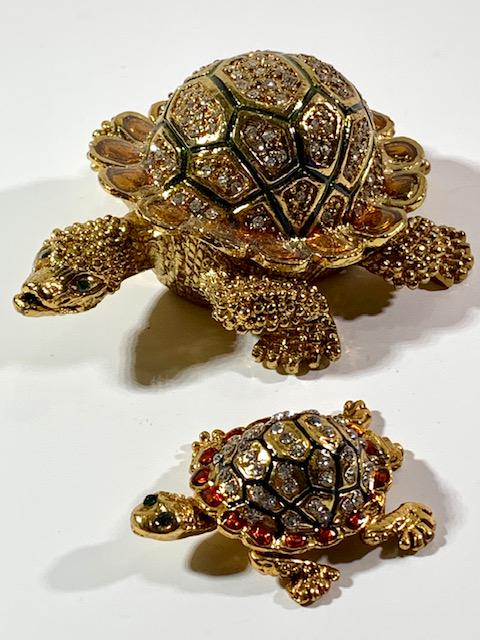 Lot of 2 Jeweled and Enameled Figural Trinket Boxes (1 of 3)