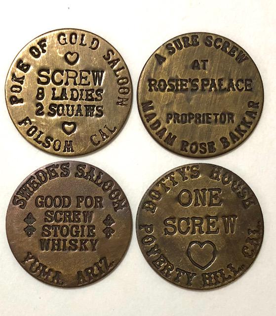 Lot of 4 Old West Saloon Whorehouse Brothel Tokens (1 of 1)