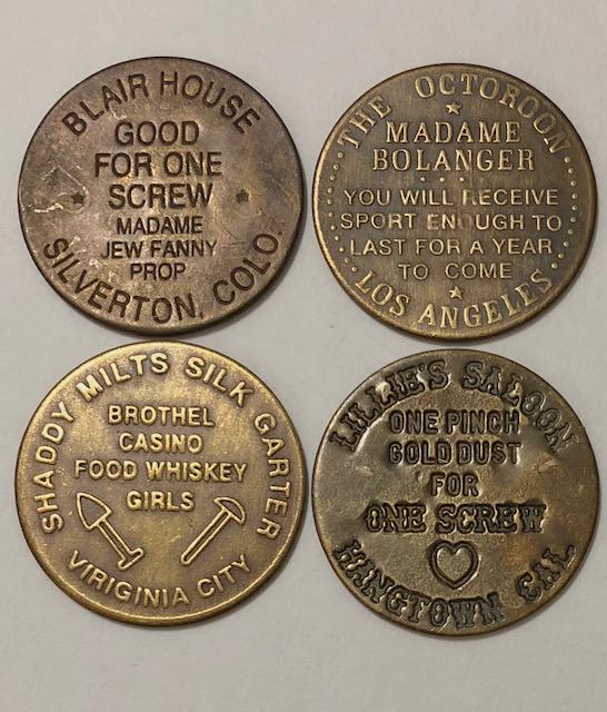 Lot of 4 Old West Saloon Whorehouse Brothel Tokens (1 of 1)