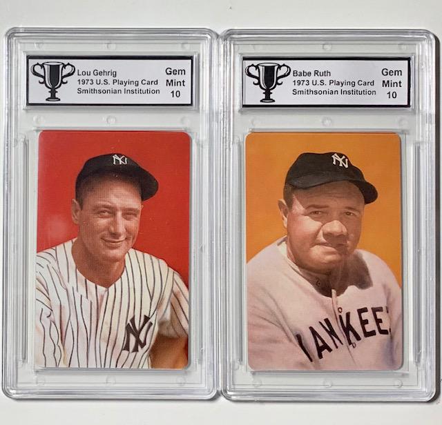 Babe Ruth & Lou Gehrig 73â€™ Smithsonian Baseball Crds: Lot of 2 - Babe Ruth & Lou Gehrig Smithsonian Institution Playing Cards - Gem Mint 10