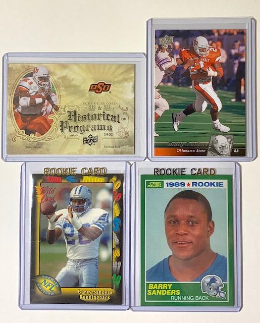 Lot of 4 BARRY SANDERS Rookie Football Cards: Lot of 4 / 2 of the Cards are NOT Rookie Cards / Only 2 are Rookie Cards