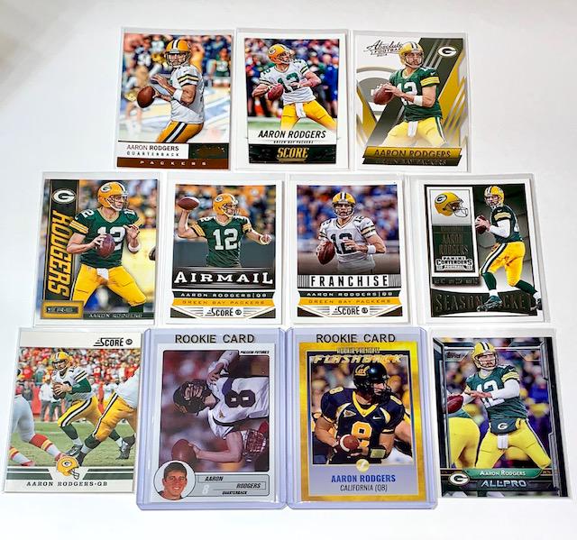 Lot of 11 AARON RODGERS Football Cards w/Rookies: Lot of 11