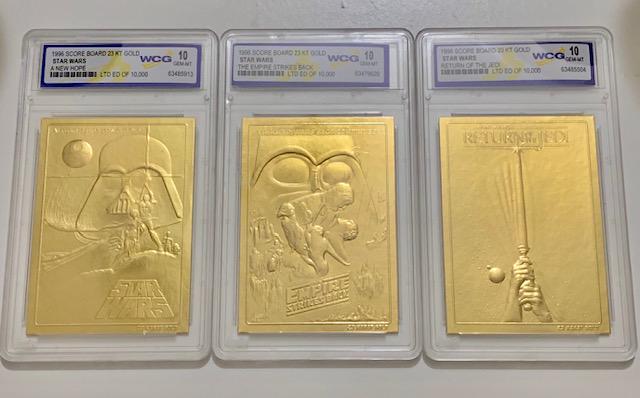 Lot of 3 Original STAR WARS Trilogy 23k Gold Cards (1 of 4)