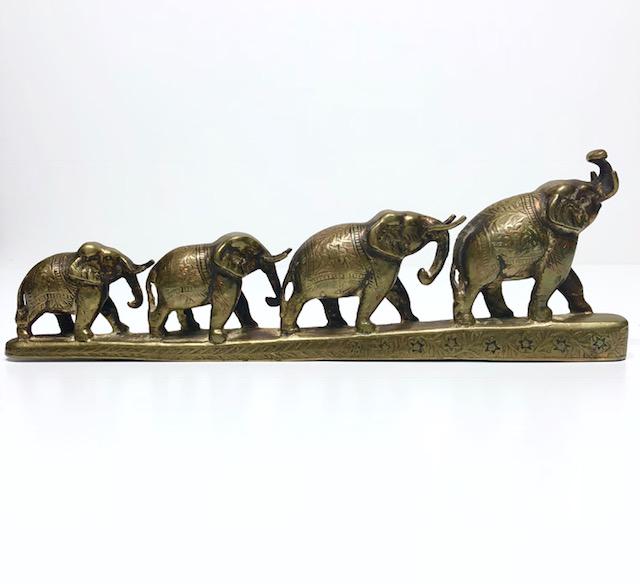 Early Solid Brass Elephant Family Bridge Sculpture (1 of 1)