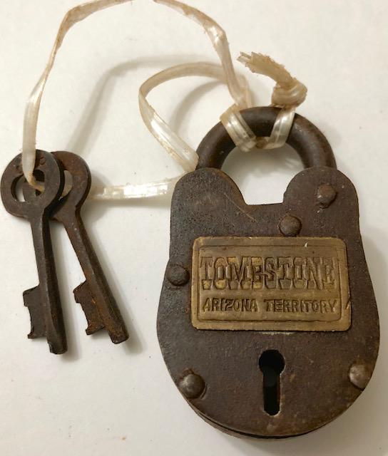 Old West TOMBSTONE Arizona Strong Box Padlock w/Keys: Padlock comes with Original Keys - Great Piece â€“ Great Patina â€“ Unknown if Period Original therefore Sold AS-IS