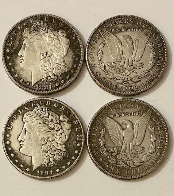 1881/1884 United States Morgan Silver Dollars AS-IS: LOT OF 2 / Massive Estate Junk Drawer Lot / Sold as Copies / AS-IS