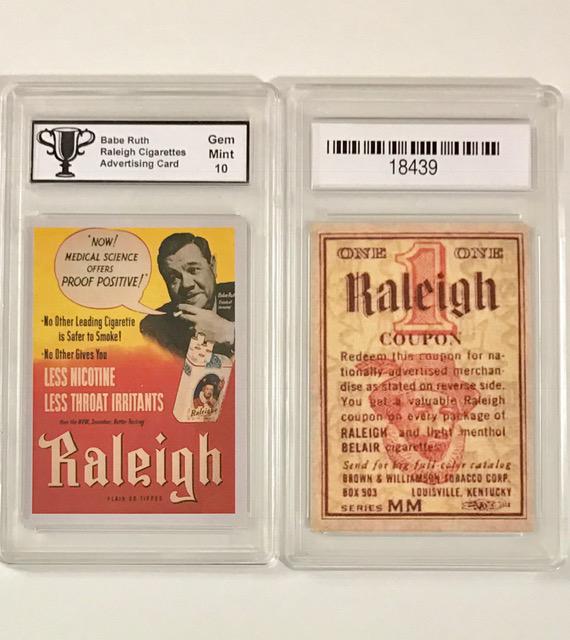 10 BABE RUTH Tobacco Advertising Baseball Card: RALEIGH CIGARETTES / Gem Mint 10 / Great Card