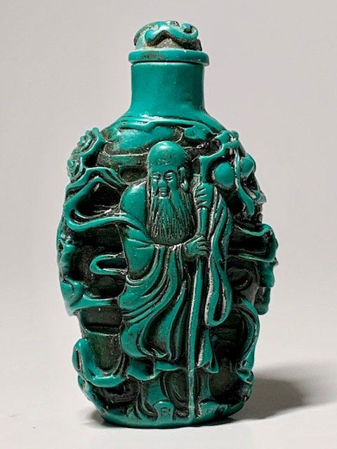 Ornate Carved Chinese Immortal Elders Snuff Bottle (1 of 2)