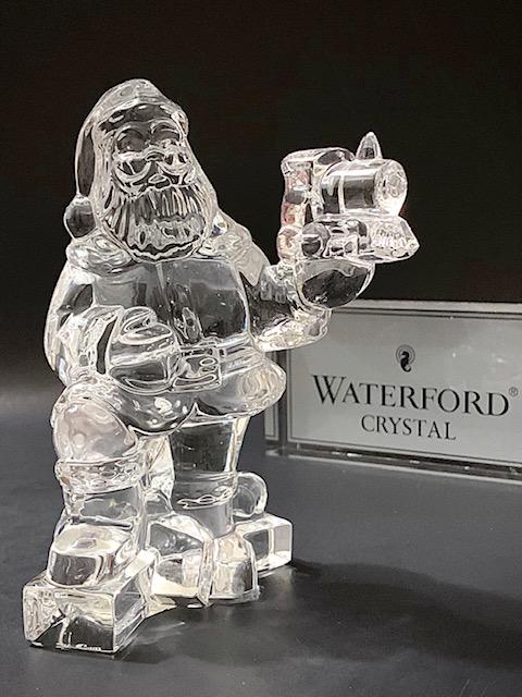 Signed 1 st Edition WATERFORD Crystal SANTA CLAUS: Beautiful Piece that Depicts Santa Placing Gifts Under the Christmas Tree / Ornate and Heavy / Multiple Photos Posted