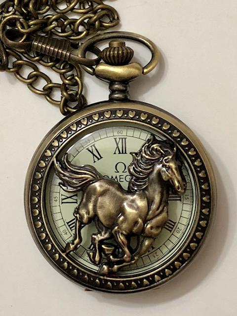 Ornate Mechanical OMEGA Wild Horse Pocket Watch (1 of 2)