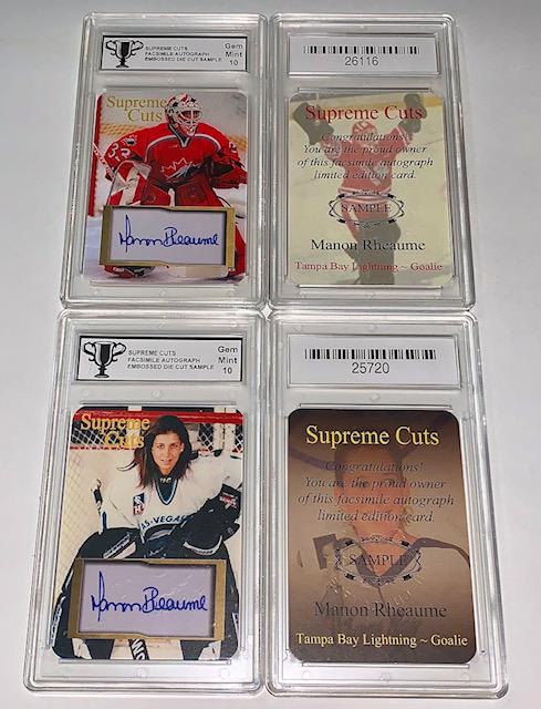 Lot of 2 MANON RHEAUME Hockey NHL Sample Cards: Gem Mint 10 - Facsimile Autographed