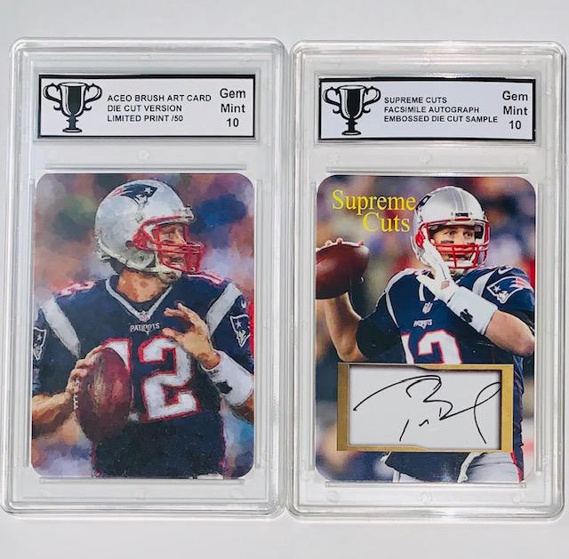 Lot of 2 TOM BRADY Limited Edition Football Cards: Includes an Artist Signed Art Card 1 of only 50 Produced and a Facsimile Autographed Sample Card