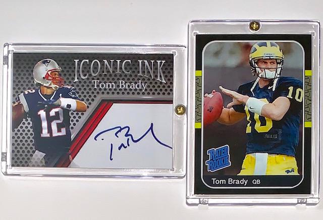 TOM BRADY Signed and Custom Rookie Football Cards: LOT OF 2 - Encased - Custom Rookie Promo Card and Facsimile Autographed Football Card â€“ NOT Hand Signed