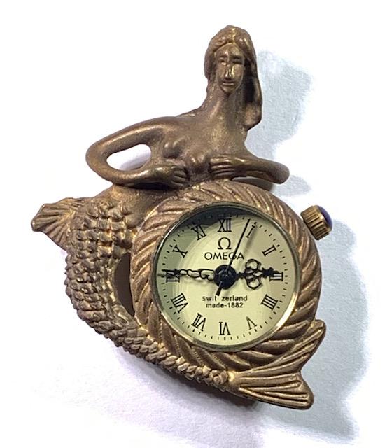 Signed OMEGA Ladies Brooch Style Swiss Pendant Watch: This is a Unique Piece that Works / It depicts a Mermaid / Swiss Movement / Multiple Photos Posted