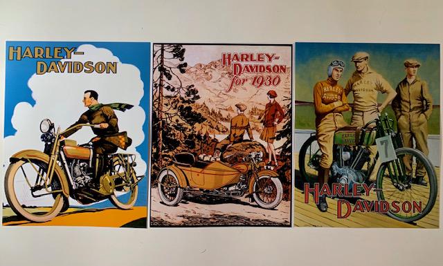 3 History of HARLEY-DAVIDSON Art Lithographs 8 x 10: Awesome Lot of 3 Depicting the History throughout the Years of the Harley-Davidson Motorcycle