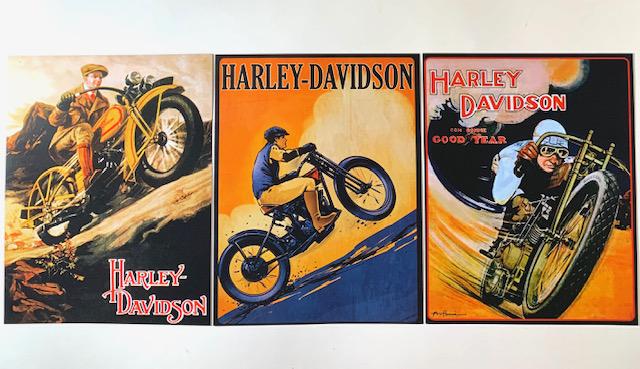 3 History of HARLEY-DAVIDSON Art Lithographs 8 x 10: Awesome Lot of 3 Depicting the History throughout the Years of the Harley-Davidson Motorcycle