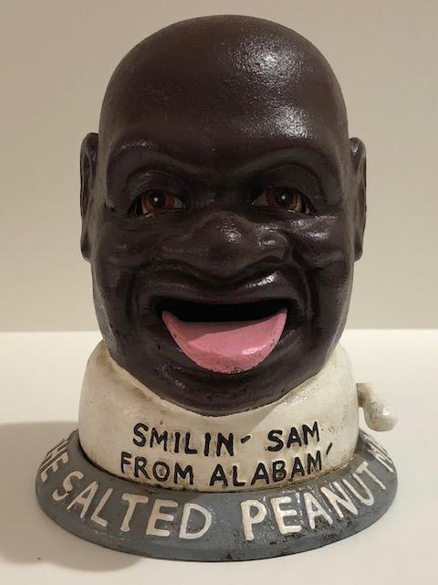 Black Americana Cast Iron SMILING SAM Coin Bank: This Mechanical Coin Bank Works / We are Not certain when these were made but it is Not Original / See all Photos