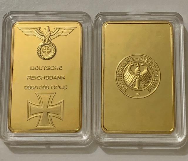 German Deutsche Reichsbank 1oz Gold Clad Bullion Bar: Encapsulated / NOT GOLD / Gold Clad/Plated / Sold as a Collectible Novelty / Does Not Have any Precious Metal Value / SOLD AS-IS