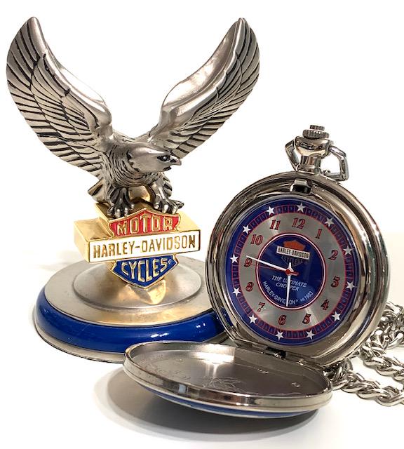 Genuine HARLEY-DAVIDSON Pocket Watch Stand with Chain: ULTIMATE CHOPPER â€“ Comes with Original Base and Chain / Great Piece / Must See all Photos to Appreciate