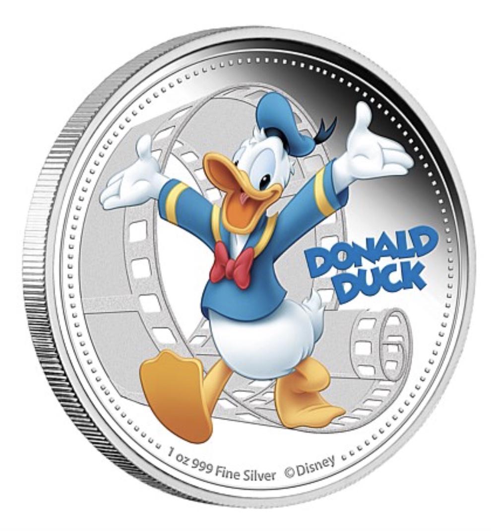 Walt Disney DONALD DUCK 1oz .999 Fine Clad Silver Coin: Encapsulated / NOT SILVER / Silver Clad/Plated / Sold as a Collectible Novelty Item