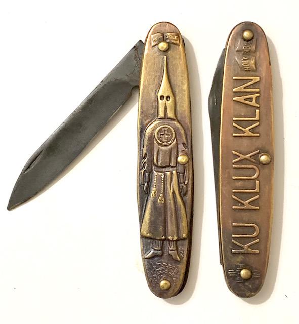KKK/Ku Klux Klan Double Sided Embossed Pocket Knife: We Do Not Condone or Share any Values of the KKK / Being Sold as a Sought-After Collectible and Part of History. All KKK Items are Being Sold as Possible Reproductions AS-IS with No Guarantees and No 