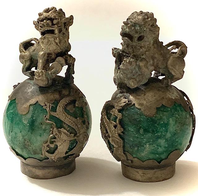 Pair of Chinese Handmade Jade/Tibetan Silver Foo Dogs (1 of 2)