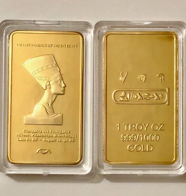 1oz The Last Pharaoh Egyptian .999 Gold Clad Bar: Encapsulated