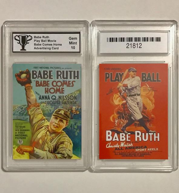 BABE RUTH Play Ball Movie Advertising Baseball Card: PLAY BALL MOVIE / BABE COMES HOME / Gem Mint 10 / Great Card