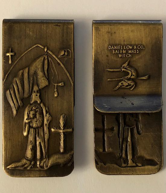 KKK/Ku Klux Klan Member Salem Mass Witch Money Clip: Embossed Salem Mass Witch by Daniel Low & Co. / We Do Not Condone or Share any Values of the KKK / Being Sold as a Sought-After Collectible and Part of History