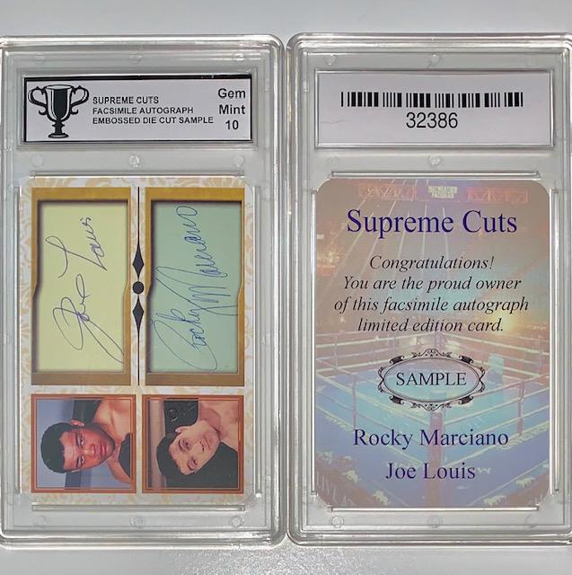 Joe Louis/Rocky Marciano Facs Autographed Sample Card: Gem Mint 10 - Facsimile Autographed - See all Photos