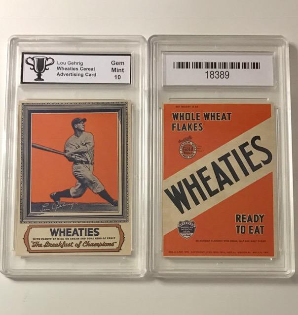 LOU GEHRIG Wheaties Cereal Advertising Baseball Card: WHEATIES CEREAL / Gem Mint 10 / Great Card
