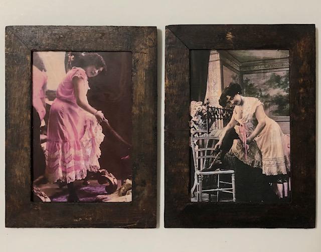 2 - Old West Brothel Whorehouse SOILED DOVES Photos: LOT OF 2 / Wood Framed Lineup Photos / Age Unknown / Sold AS-IS